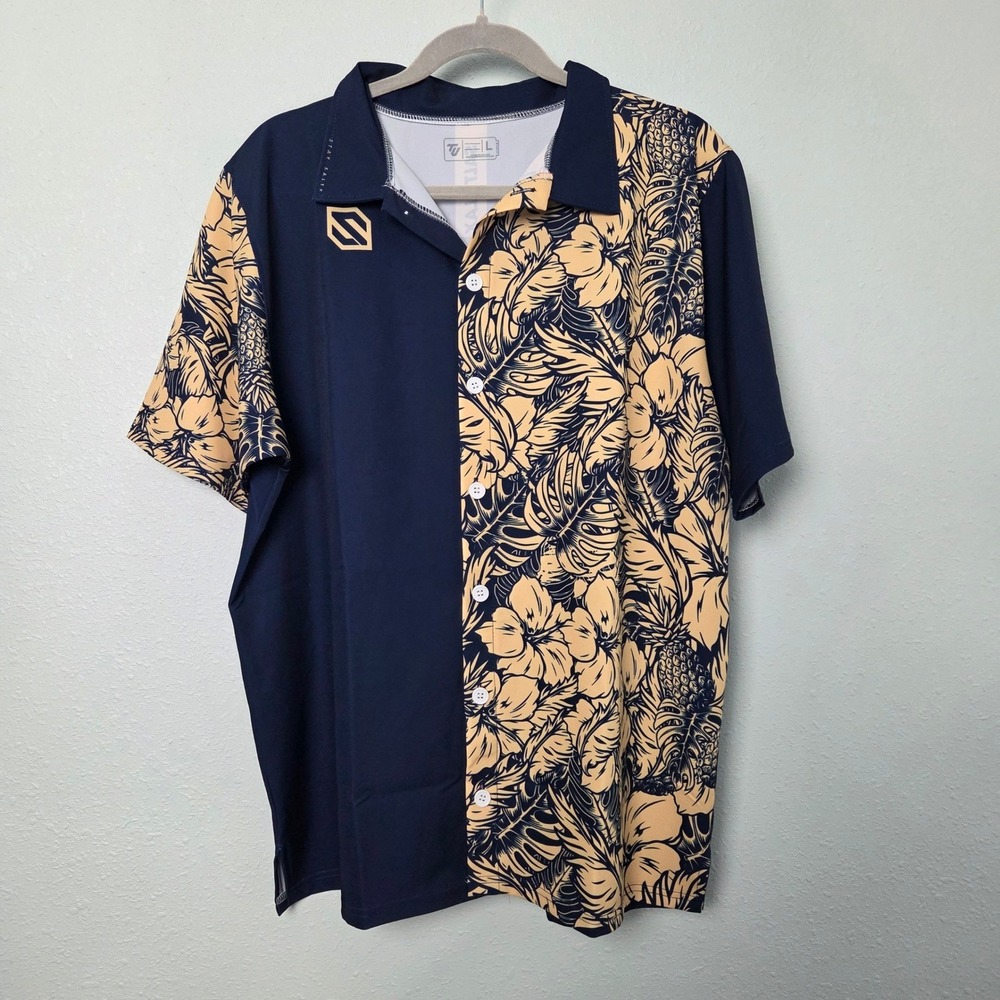 Polo Shirt Team Athletics Men Large Navy Blue Floral Performance Salty Lax